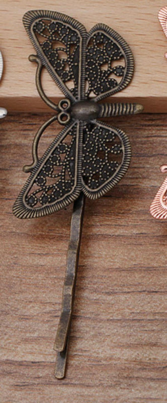 50 PCS Filigree Butterfly Barrettes DIY Hair Clips Copper Hairpin Base Setting