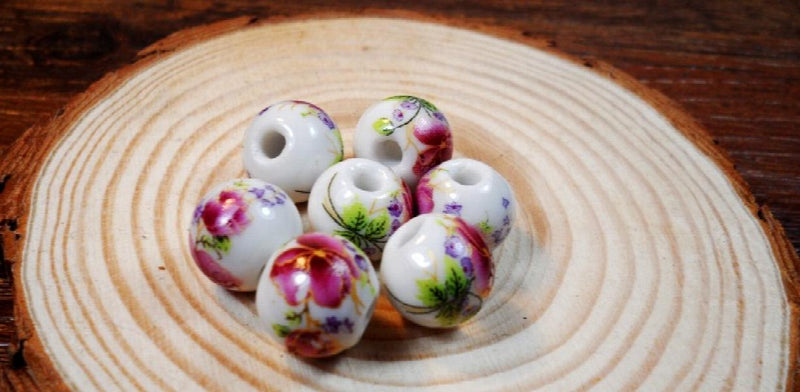 50pcs 10mm Large Hole Ceramic Beads Flower Porcelain DIY Jewelry Making