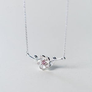 925 Silver Peach Blossom Necklace Pink Zircon Vintage Women Necklaces