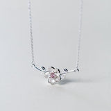 925 Silver Peach Blossom Necklace Pink Zircon Vintage Women Necklaces
