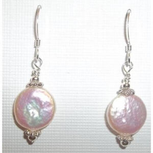 Coin Freshwater Pearl S925 Sterling Silver Dangle Earrings