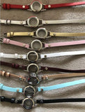Leather Warp Bracelet with Stainless Steel Pearls Locket