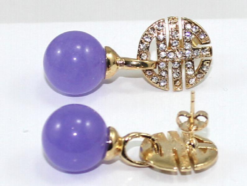 Purple Natural Jade Earrings 10mm Vintage Style