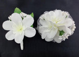 Fabric Wrist Flower Bracelet Wedding Corsage and Boutonniere Set