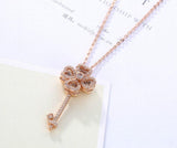 Pink Crystals Heart Key Pendant Necklace for Women