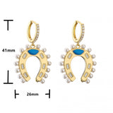 HECHENG Pearl Earring, Horseshoe Pendant Colorful Earrings for Women