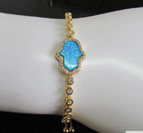 Fire Opal Hamsa Hand CZ Tennis Chain 925 Silver Bridal Wedding
