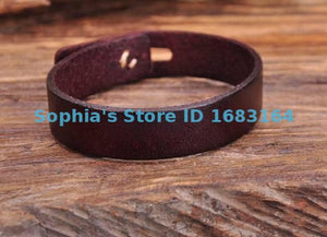 Brown Retro Buttons Leather Wristband Cuff Mens