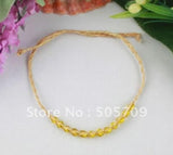48PCS Yellow Glass Seed Braided Raffia Wish Bracelets