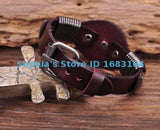 S542 Vintage Floral Studded Men's Leather Bracelet