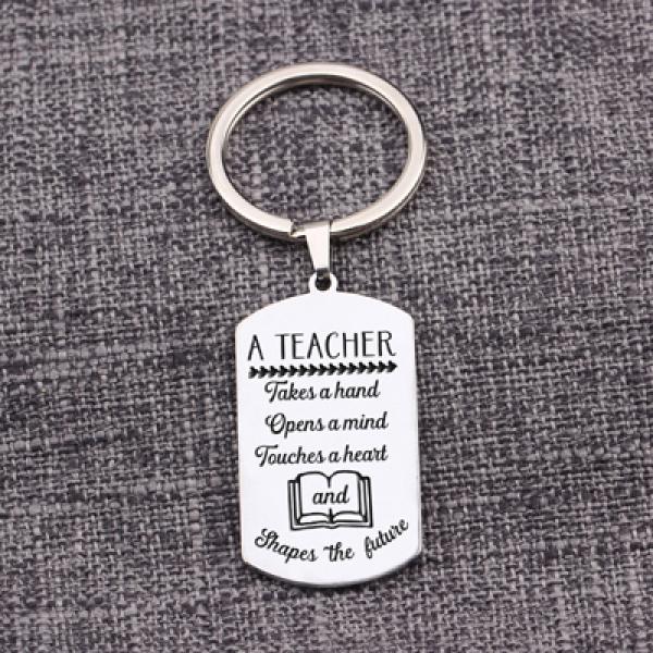Teacher Keychain Dog Tag Pendant - Engraved Quote Gift