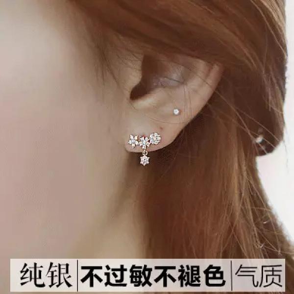 925 Sterling Silver Zircon Flower Stud Earrings