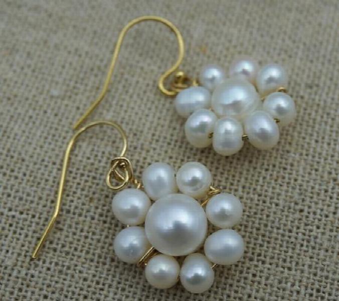 Freshwater Pearl Flower Earrings S925 Sterling Silver Dangle Earring
