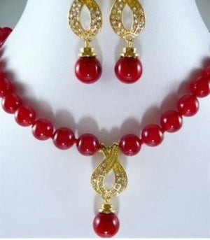 Red Jade Necklace Earring Set