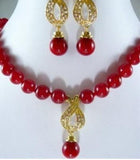 Red Jade Necklace Earring Set