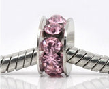 50 Pcs Pink Rhinestone Rondelle Bead Charm Bracelet 11mm
