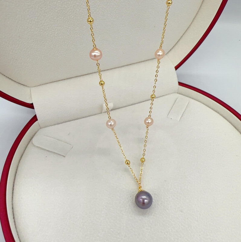 Natural Freshwater Pearl Necklace 18K Plated Big Round Pearl Pendant