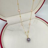 Natural Freshwater Pearl Necklace 18K Plated Big Round Pearl Pendant