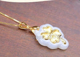 Hetian Jade 18K Inlaid Carved Tree Leaf Pendant Necklace