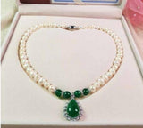 Freshwater Pearl Necklace with Jade Pendant and 925 Silver Clasp