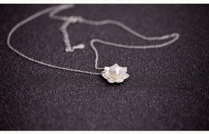 925 Silver Flower Shell Pearl Necklace Pendant Gift