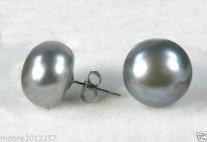 7-8mm Grey Pearl Silver Stud Earrings