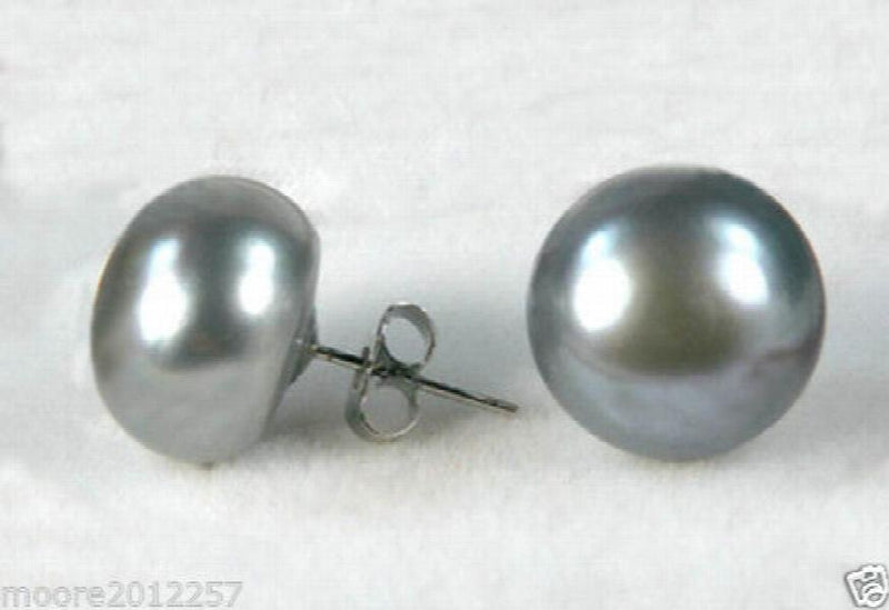 7-8mm Grey Pearl Silver Stud Earrings