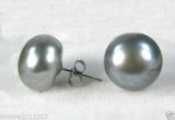 7-8mm Grey Pearl Silver Stud Earrings