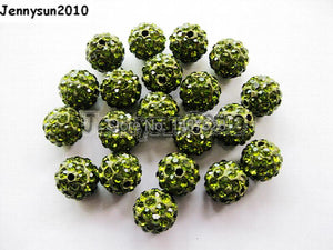 10mm Olive Top Czech Crystal Rhinestone Pave Clay Round Spacer Beads