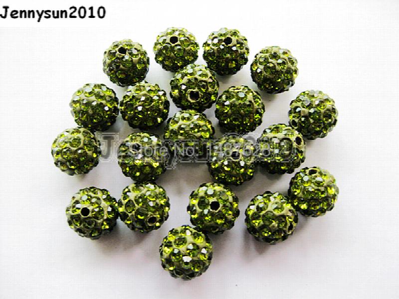 10mm Olive Top Czech Crystal Rhinestone Pave Clay Round Spacer Beads