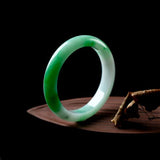 Zheru Jewelry Natural Burmese Jade 54-64mm Green Two-Tone Bracelet
