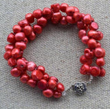 Red Freshwater Pearl Bracelet, 6-7mm, Wedding Bridesmaids Gift
