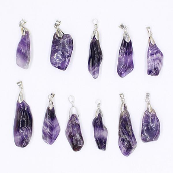 Purple Crystal Stone Pendant Necklace 20-Piece Lot