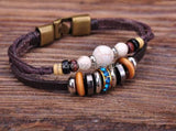 G73 Bronze Surfer Hemp Leather Wood Beads Bracelet Cuff