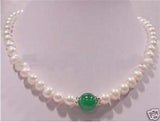 W&L 7-8mm Pearl 10mm Green Jades Pendant Necklace