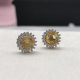 Citrine Silver Ring for Office Lady 5mm Natural Citrine Earrings