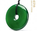 Green Agate Happy Lucky Peace Circle Donut Pendant Necklace