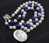 Lapis Freshwater Pearl Bracelet 8mm 7.5in
