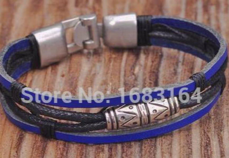 Leather Hemp Braided Surfer Wristband Bracelet Cuff Metal Clasp Mens