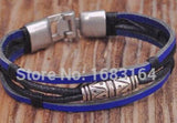 Leather Hemp Braided Surfer Wristband Bracelet Cuff Metal Clasp Mens