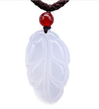 Natural Chalcedony Glass Carved Leaves Pendant for Women DIY