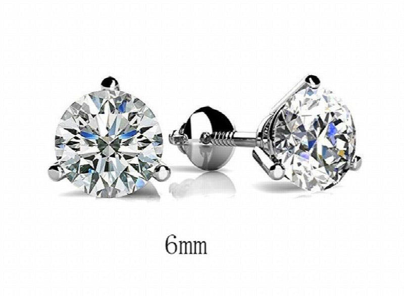 6/7/8MM Round 3-Prong Lab Diamond Earrings For Women 925 Silver Studs