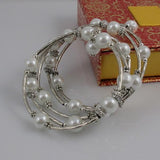 Shell Pearl Bracelet 5 Rows 8mm Round Shell Tube Silver Beads Bracelet