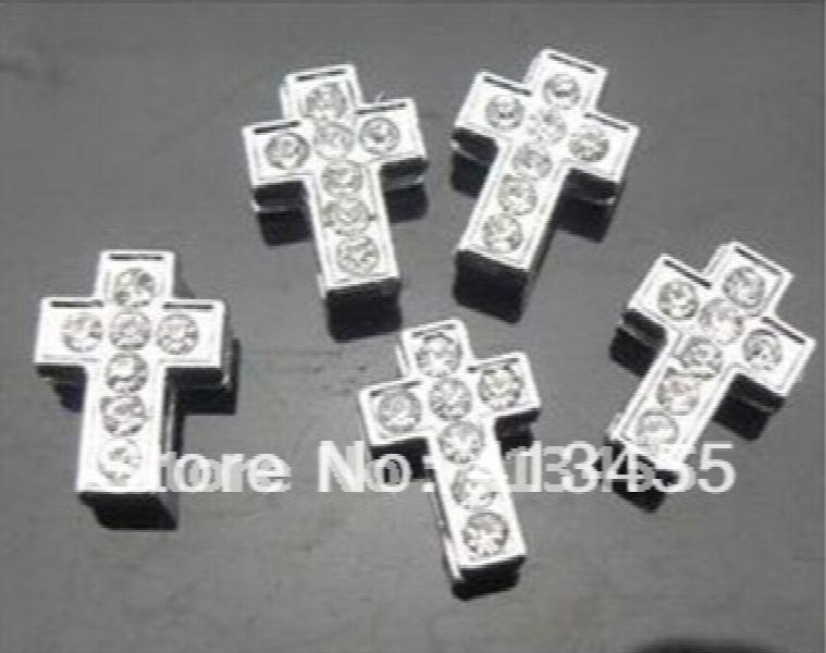 50pcs 8mm Rhinestone Cross Slide Charms for Pet Collar