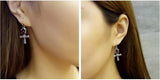 925 Sterling Silver Cross and Skull Drop Earrings for Women