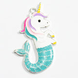 10pcs Enamel Unicorn Pendant Glitter Mermaid Tail Chunky Kids Necklace