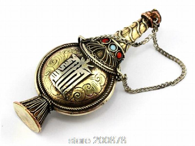 Nepal Snuff Bottle Pendant, Tibetan KALACHAKRA Mantra Amulets Box