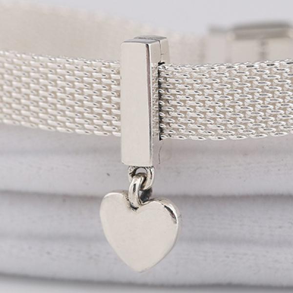 925 Silver Floating Heart Clip Charm Bracelet Pendant DIY Jewelry