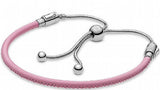 925 Silver Bracelet Leather Chain Pink Women's Jewelry