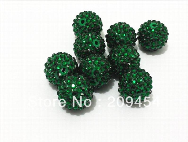 20mm 100pcs Dark Green Resin Rhinestone Ball Beads for Kids Jewelry Making